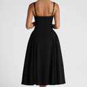 Mieazom Women's Summer Mock Knot Front Maxi Dress Sleeveless Square Neck Corset Ruched Waist Emipre Flowly Casual Dresses, Small, Black