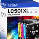 LC501XL Ink Cartridges High Yield Compatible Replacement for Brother LC501XL LC501 XL LC501 Ink Cartridges use with MFC-J1260DW MFC-J1360DW MFC-J1410DW Printer (Black, Cyan, Magenta, Yellow, 4 Pack)
