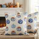 AOFANGGO Fall Pumpkins Chinoiserie Pillow Covers 18x18 inch Set of 2 Floral Print Autumn Themed Decorative Throw Pillows Outdoor Pillowcase Farmhouse Cushions for Couch Sofa Thanksgving Home Decor