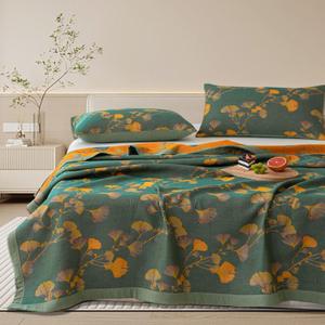 3 Piece Ginkgo Quilt Set with 2 Pillow Shams Queen Reversible Cotton Quilt Bedding Set Lightweight Bedspread Coverlet Sets Queen Size