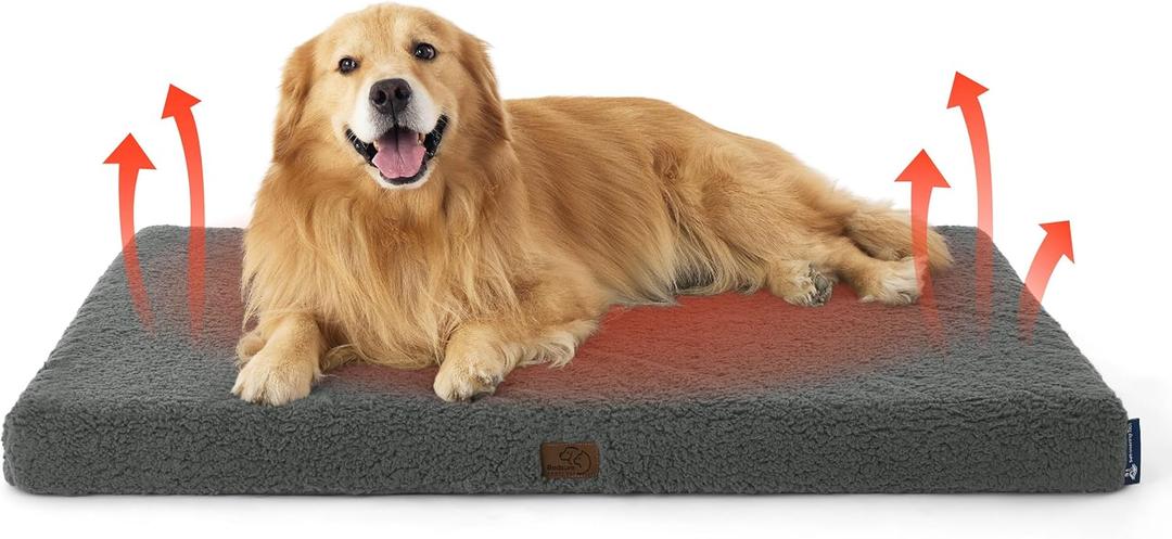 Bedsure Self Warming Dog Beds Large Sized Dog - Extra-Large Puppy Bed with Removable Washable Cover, Orthopedic Egg Crate Foam Pet Mat, Suitable for Pet Up to 100 lbs (Non Electric) (Ashen Grey-Self Warming Version)
