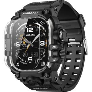 amBand Rugged Case with Band for Apple Watch Ultra 2/1 49mm, M3 Military Grade Shockproof Cover, Includes Screen Protector Kit, Tactical Band for Men - Compatible with iWatch Ultra, Matte Black