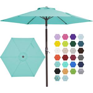 JEAREY 7.5FT Patio Umbrella Market Table Umbrella with 6 Sturdy Ribs, Push Button Tilt/Crank Outdoor Umbrella for Garden, Deck, Backyard, Pool and Beach,Teal Blue