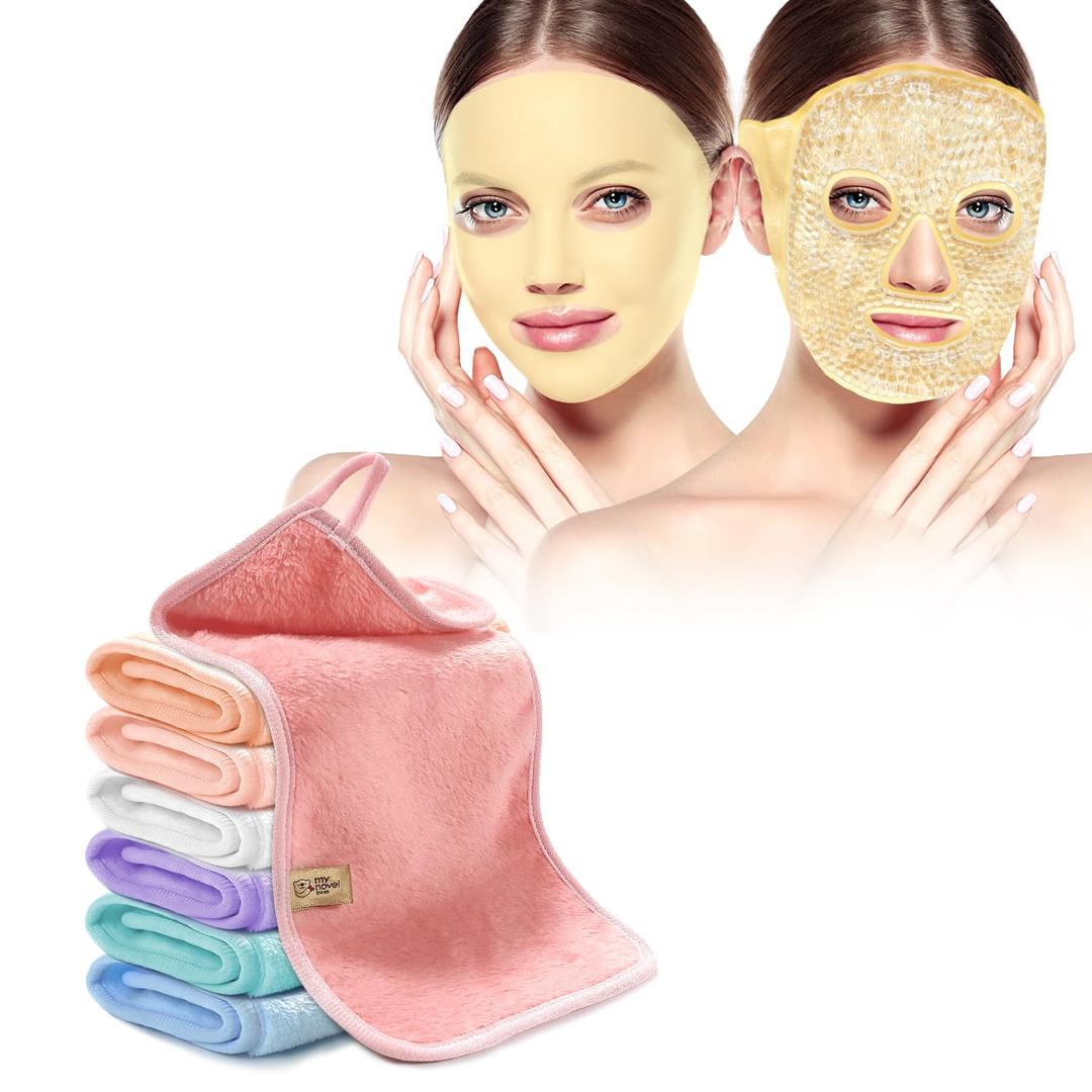 Face Ice Pack and Makeup Remover Cloth 7-Day Set, Full Facial Frozen Masks Hot Cold Face Compress Reusable Skin Care Set for Women for Puffiness Swelling Relief Beauty Spa Essentials