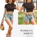 Women's Short Sleeves Y2K Mock Neck Crop Top Lace Mesh Solid Color Knit Textured Casual T-Shirt (Brown, XS)