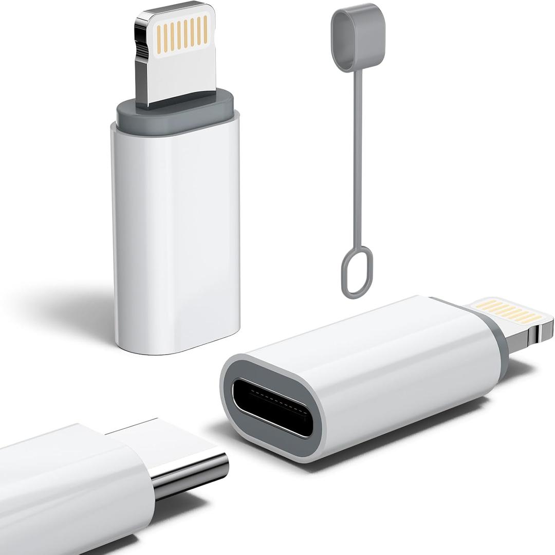 MFi Certified 27W USB C to Lightning Adapter (2 Pack) - Fast Charging Data Sync, Lightning to USB Type C Cable Adapter for iPhone14/13/12 Series, iPad, AirPods, with Anti-Lost Loop, Not for Audio/OTG (White)