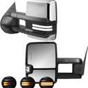 Tow Mirrors Compatible with 2007-2013 Chevy Silverado GMC Sierra, Extended Trailer Towing Side Mirrors with Sequential Switchback Turn Signal, Backup Light, Power Heated Adjustable, Chrome