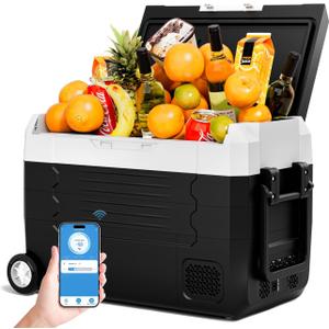 12V Car Refrigerator 59QT(56L) Car Fridge with App Portable Freezer Electric Cooler with Wheels 12/24V DC 110-240 Volt AC for Truck Van RV Camper SUV Travel Camping Road Trips Tailgating -13~68