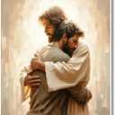 A Sacred Bond Christian Painting Jesus Hugging Man Jesus Painting LDS Art Bible Verse Wall Art Scripture Poster Christian Home Decor Wall Decor for Home Offices Living Room Bedroom Dining Room