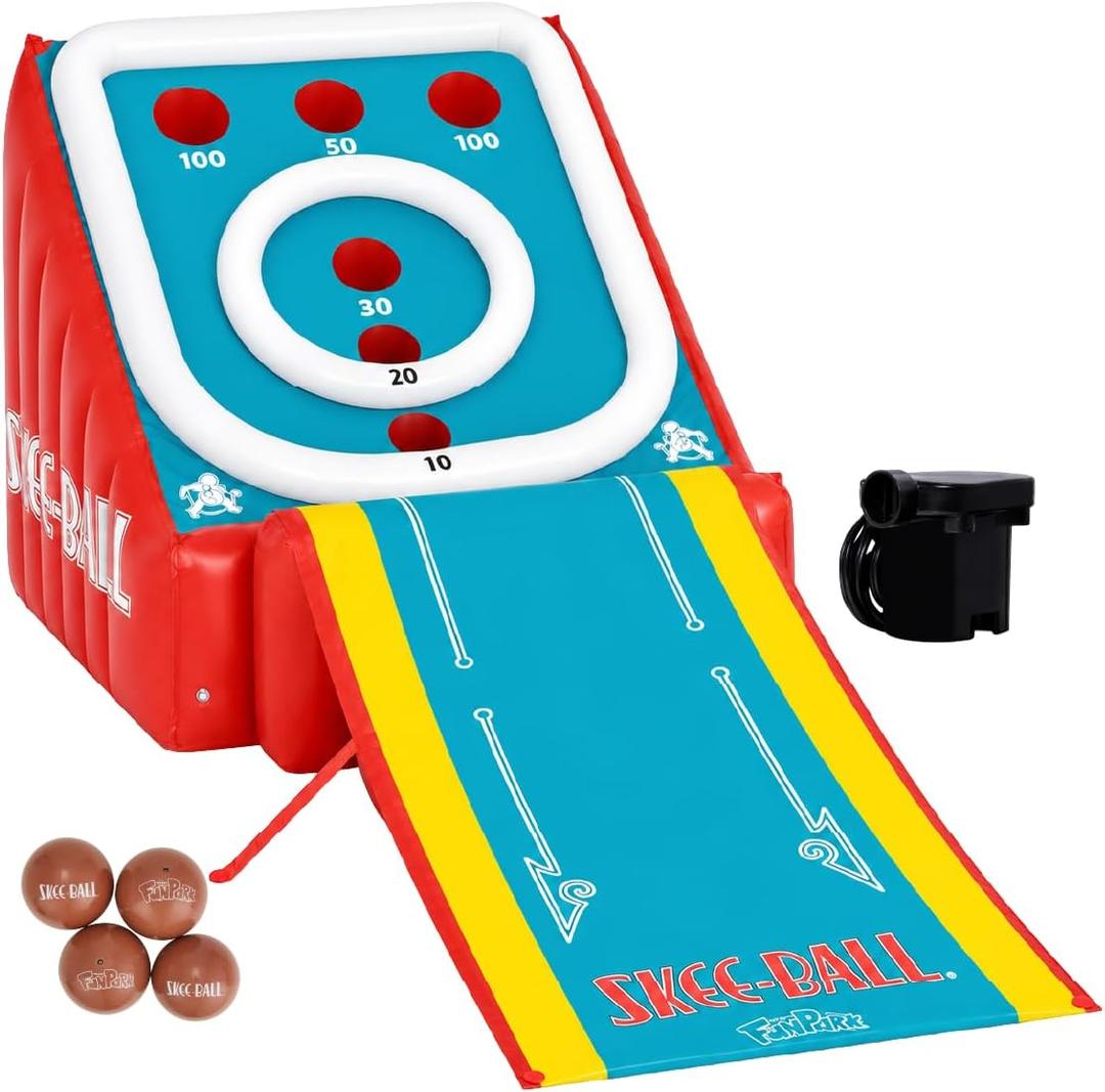 Flybar FunPark Giant Inflatable Skee-Ball Game, 11 Ft Backyard Outdoor Games for Kids & Adults, 4 Balls & Electric Air Pump Included, Yard Games Carnival Game for Family, Indoor Outdoor Party, Ages 6+, Large