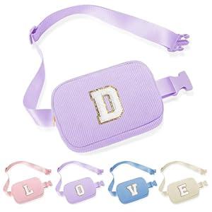 YOOLIFE Fanny Packs for Women, Gifts for Women Girls Monogram Initial Crossbody Bags for Women Belt Bag Purple Small Cross Body Bag Sling Bag Travel Gifts Niece Birthday Gifts for Women (Purple D)
