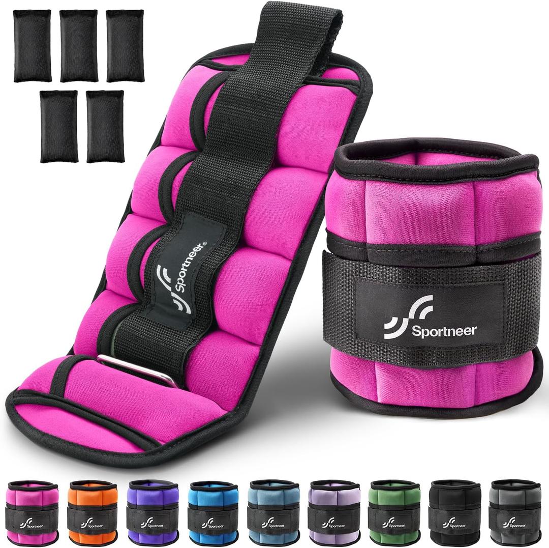 Sportneer Adjustable Ankle Weights for Women and Men 7 lbs/Pair Adjustable Leg Weights with Secure Straps, Strength Training Weighted for Yoga, Walking, Running, Aerobics, Gym, Physical Therapy (Pink)
