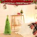 2 ft Lime Green Furry Christmas Tree Decoration Artificial Whimsical Mini Christmas Tree with Topper Star and Ball Ornaments Small Tabletop Decor for Xmas Home Living Room Table Decoration