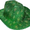 Christmas Cowboy Cowgirl Santa Hat Western Hat Gliiter Party Hat for Women and Men for Christmas Party Activity (Green)