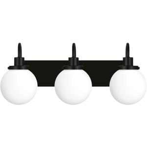 Yaohong Bathroom Light Fixtures Over Mirror, 3-Light Matte Black Vanity Light with Milk White Globe Glass Shade, Mid Century Modern Vanity Lighting Fixtures (E26 Base)