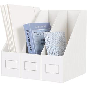 JiaWei White Magazine File Holders, 3 Packs Sturdy Cardboard File Rack, Office Organization Desktop Storage File Box Binder for Shelves and Desk, Folder Holder for Office or Classroom