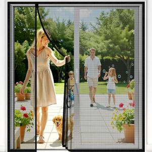 Magnetic Closure Screen Door, Reversible Mesh Door Screen Fits 72" x 80" Door, Heavy-Duty Magnetic Mesh Curtain for Sliding Door and French Door, Self-Sealing, Portable Patio Screen (74" x 81")