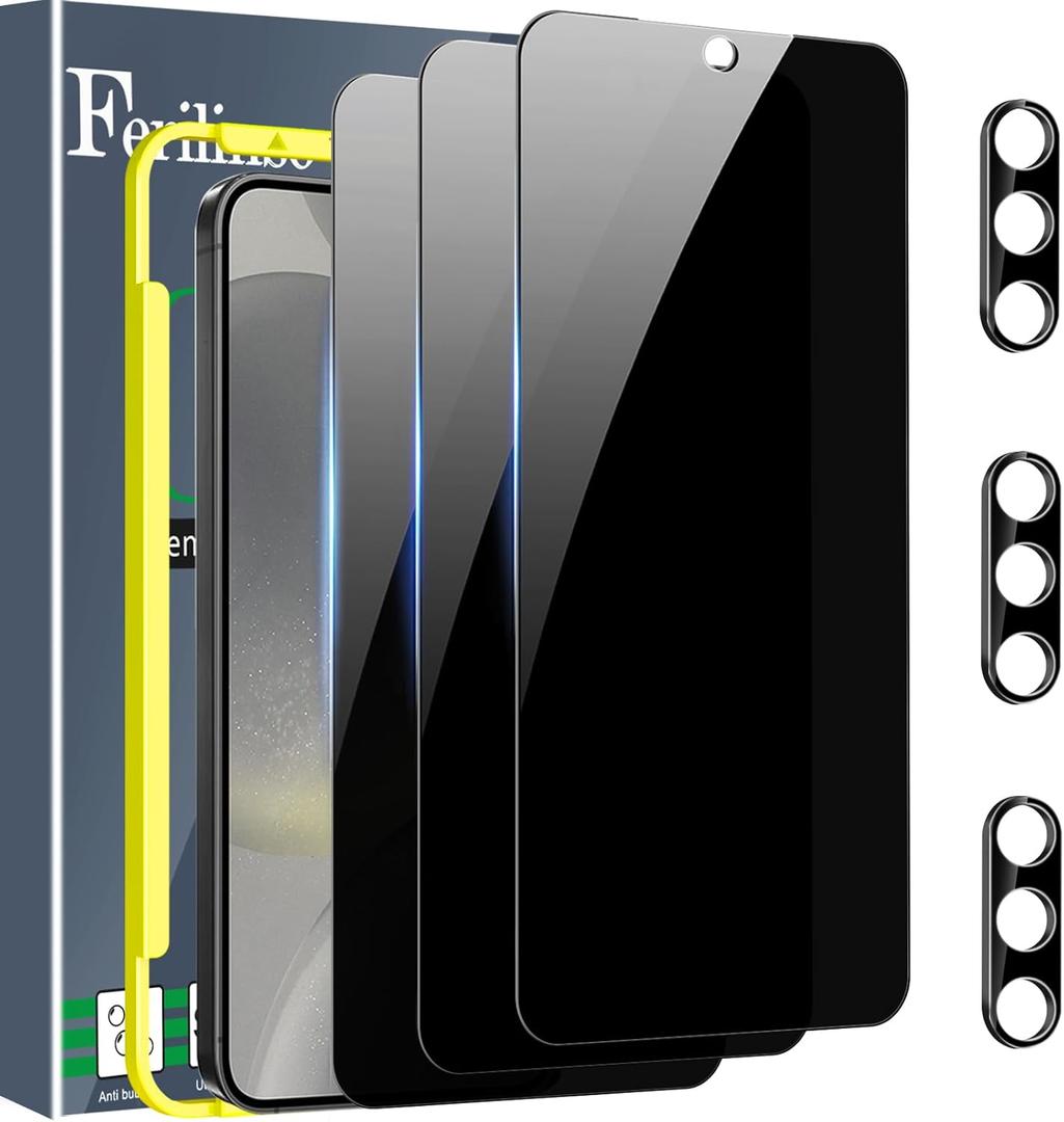 Ferilinso 3 Pack Privacy Screen Protector for Samsung Galaxy S24 with 3 Pack Tempered Glass Camera Lens Protector Phone Case Friendly Accessories Protector de Pantalla for Samsung S24