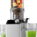 Cold Press Juicer, Wide Feed Chute Juicer Machines, Stainless Steel Slow Masticating Juicers Easy to Clean, Vegetables & Fruits Juice Extractor, High Juice Yield, Silver Color Knob