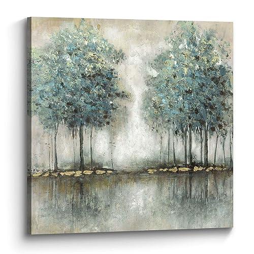 the stream design Tree Painting Canvas Wall Art: Nature Picture Hand Painted Forest Artwork Modern Abstract Textured Landscape Print Decor for Bedroom Living Room Home Office