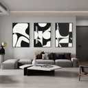 QKF Black Framed Abstract Wall Art Geometric Black & White Canvas Paintings for Living Room Bedroom Bathroom Modern Minimalist High Gloss Decor 16x24 Inches 3 Piece Set