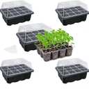 Bonviee 5-Pack Seed Starter Tray Seedling Kits,Plant Starter Kit with Adjustable Humidity Dome and Base Indoor Greenhouse Mini Propagator for Seeds Growing Starting (12 Cells per Tray,Black)