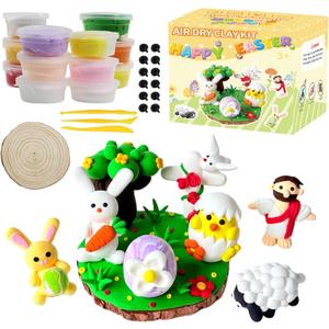 LAHAND Easter Air Dry Clay Kits for Kids,DIY Model Magic Clays,JesusBunnyEggs Craft DIY kit, This Clay Sets Can be Used as Easter Basket Stuffing or Classroom Party Favors