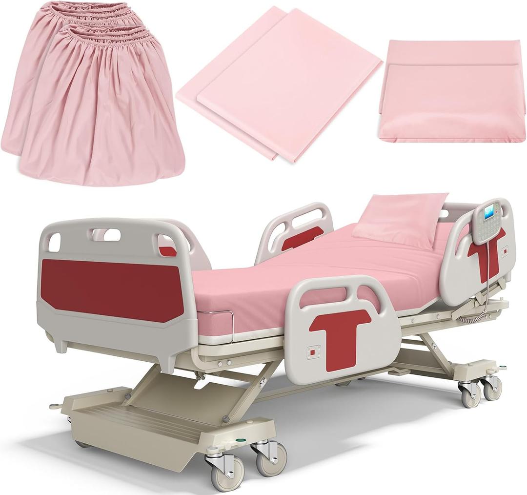 Moukeren 6 Pcs Hospital Bed Sheets Set Deep Pocket Fitted Sheet 36 with Elastic All Around Easy Care Knitted Jersey for Home/Nursing Home (Pink)