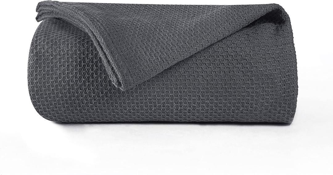 BOUTIQUO 100% Cotton Bed Blanket, Breathable Thermal Twin Size, Soft Honeycomb Waffle Blanket 60"x90", Perfect for Layering Any Bed for All Season, Charcoal Grey