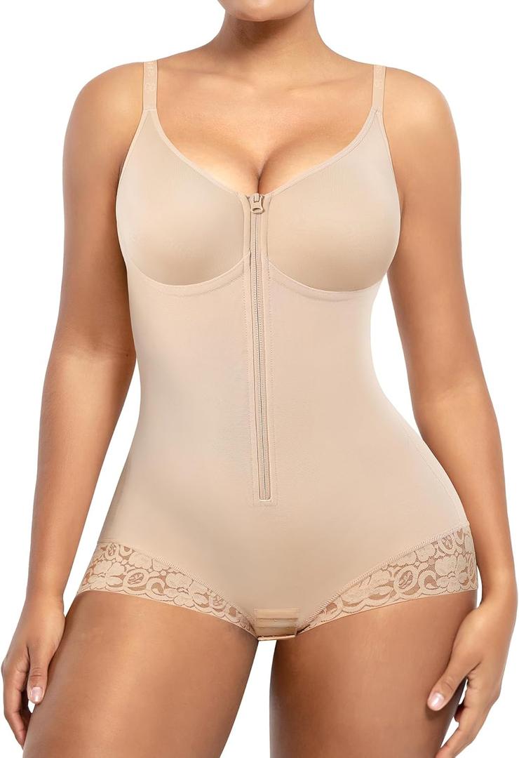 SHAPELLX Shapewear for Women Tummy Control Half Body Shaper Snatched Zipper Butt Lifting Faja Colombiana Bodysuits for Women (Small, Skin)