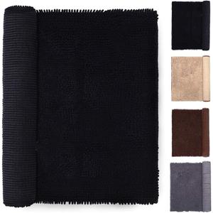 NJSBYL Bath Rugs Mats Black 19.5"W x 29"L Inches Shaggy Chenille Bathroom Doormats Machine Washable Dry Ultra Soft Water Absorbent