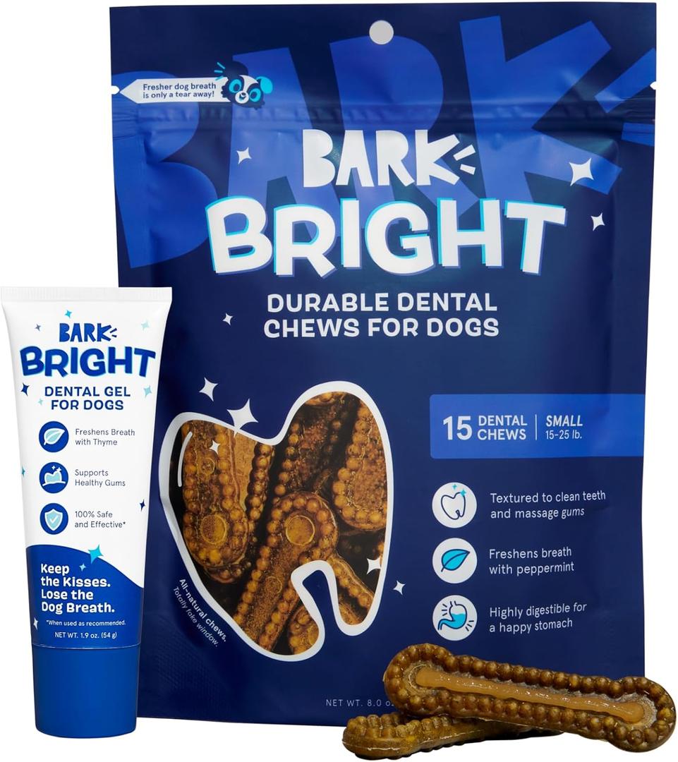 Barkbox Bright Durable Dog Dental Kit for Tough Chewers, Toothpaste - Small Breeds (15 Chew Sticks)