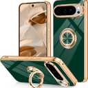 Dinick for Google Pixel 10/ Pixel 10 Pro Case with Ring Holder Kickstand, Soft TPU Gold Plated Cover, Anti-Scratch, Shockproof Protection, Slim, Magnetic Stand Case for Google Pixel 10/10 Pro, Green