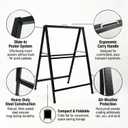 Heavy Duty A-Frame Sidewalk Sign 24 x36 inch - Double Sided Slide-in Metal Sandwich Board for Outdoor Business Advertising - Black Folding Pavement Display Stand (Frame Only)