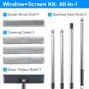 3-in-1 Window Squeegee for Home - 60" Window Cleaning Kit with 3 Microfiber Cloths & Screen Brush, All-in-1 Cleaner Tool for Outdoor Windows, Glass Door & Screens, Lightweight & Easy Storage