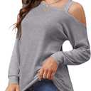 JINKESI Women's Long Sleeve Tunic Tops Casual Cold Shoulder Blouse Shirts (Gray, M)