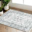 jinchan Area Rug Vintage Washable Floral Rug Retro Distressed Indoor Door Mat Small Non Slip Accent Boho Thin Soft Carpet for Bathroom Bedroom Living Room, Gray, 8x10