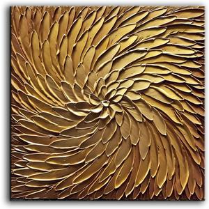 Abstract Art Oil Paintings on Canvas metal golden Gradient color Abstract Artwork Modern Home Decor Canvas Wall Art Ready to Hang for Living Room Bedroom 24x24inch (YS105)