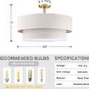 4 Light Semi Flush Mount Close to Ceiling Light Fixture,Cream Linen Fabric Shade Brushed Bronze Finish 20 inch for Bedroom,Living Room,Dining Room Hallway