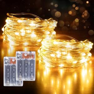 YPHSOL Fairy Lights Battery Operated String Lights 16.4ft 50LED Flashing and Constant Light Waterproof Silver Wire for Christmas DIY Party Wedding Decoration (Warm White, 2 Pack)