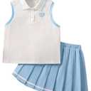Ecolala Girls 2 Piece Outfits Sleeveless Top and Skirt Set Blue 13-14 Years