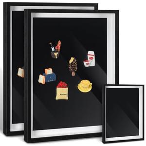 Vicenpal 2 Pcs Large Magnetic Board 16" x 12" Magnet Display Board Removable Souvenir Fridge Magnet Frames Case for Wall Dust Proof Magnetic Shadow Box for Wall Table Refrigerator (Black)