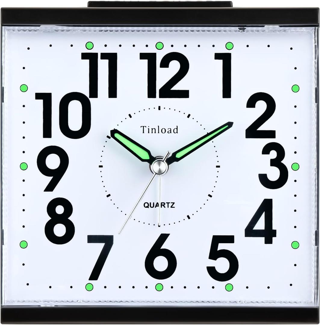 Tinload 4.7" Loud Bell Alarm Clock for Heavy Sleepers Adults, Silent No Ticking, Snooze, Lighted on Demand, Battery Operated Alarm Clocks for Bedrooms, Black
