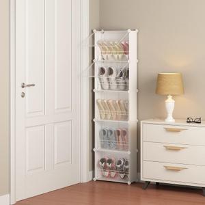 MAGINELS 5-Tier Slim Shoe Rack Organizer,Thin Storage Shelf for Closet,Hidden Shoes Cabinet for Small Spaces,Narrow Shelves for Wall Behind Door,Entryway,White (10 pair)