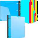 INFUN 1 Inch Telescoping 3 Ring Binder with 8-Tab Dividers, 30 Sheet Protectors and Labels  Compact Binder for Recipes, Documents and Notes, Includes 30 Recipe Cards -Blue