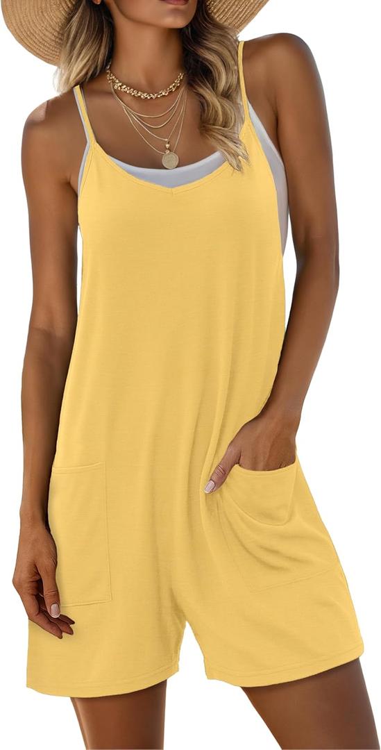Lepunuo Womens Summer Casual Loose Rompers Athletic Sleeveless Stretchy Short Overalls Jumpsuits with Pockets (XXXL)