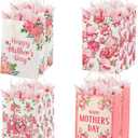Colodeol 8 Pcs Mother's Day Gift Bags with Tissue PaperMedium Small Mothers Day Bag with Handles Floral Mothers Paper Treat Candy bags Bulk for Mom Grandma Wife Women