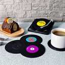 4 x Funny Retro Vinyl Record Coasters, Creative Drink Coasters Set of 6 with Vinyl Record Player Holder for Music Lovers, Housewarming Hostess Gifts, Birthday and White Elephant Gifts Ideas
