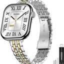 MioHHR Slim Metal Bands Compatible with Apple Watch Band 38mm 40mm 41mm 42mm (Series 10), Thin Chain Stainless Steel Strap Bands for Women iWatch Series 10 9 8 7 6 5 4 SE 3 2 1, Silver/ Gold