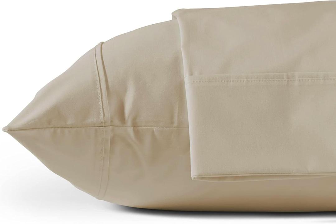 Linen Home 100% Cotton Percale Pillowcases Queen Size, Light Taupe, 2 Pieces of Pillow Case, Crisp and Cool Strong Bed Linen, 20 inches X 30 inches